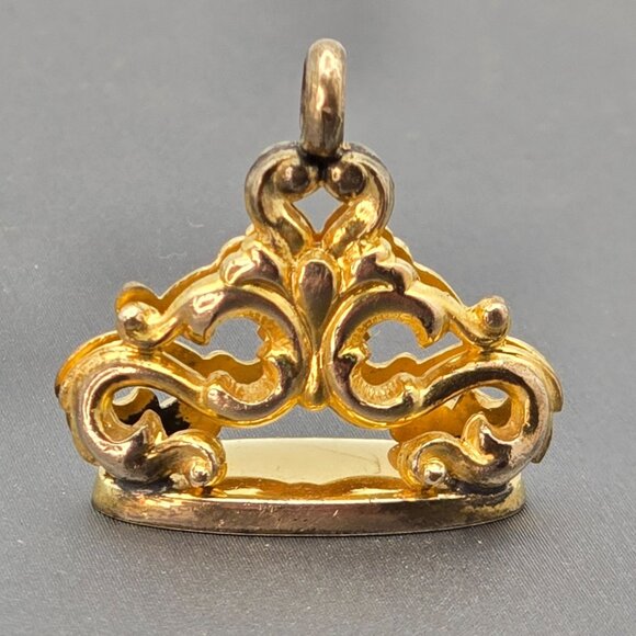 Antique Victorian Gold-Filled Filigree Fob Seal Charm Pendant Engraved Monogram - Picture 9 of 12